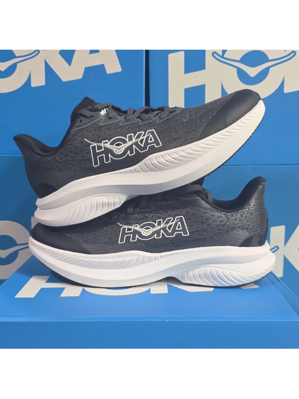 Hoka Black and White Performance Running Shoes Mach 6